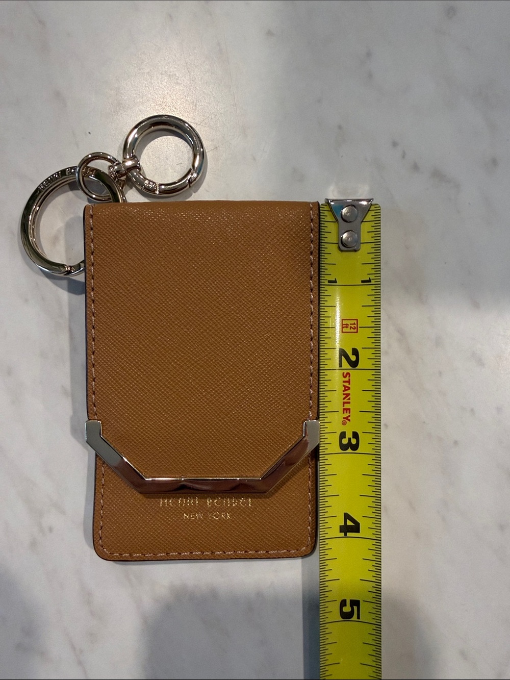 Henri bendel wallet Tan Saffiano Leather Key & Card Holder with Silver Hardware